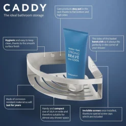 Tiger Caddy Small Corner Shower Basket - Brushed Stainless Steel -Shower Essence 1400430946 d1