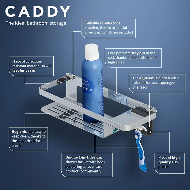 Tiger Caddy Shower Basket With Hook - Chrome 5 Tiger Caddy Shower Basket With Hook - Chrome - Image 3