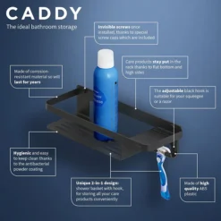 Tiger Caddy Shower Basket With Hook - Black 10 Tiger Caddy Shower Basket With Hook - Black -Shower Essence 1401030746 d1