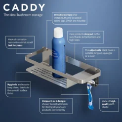 Tiger Caddy Shower Basket With Hook - Brushed Stainless Steel -Shower Essence 1401030946 d1