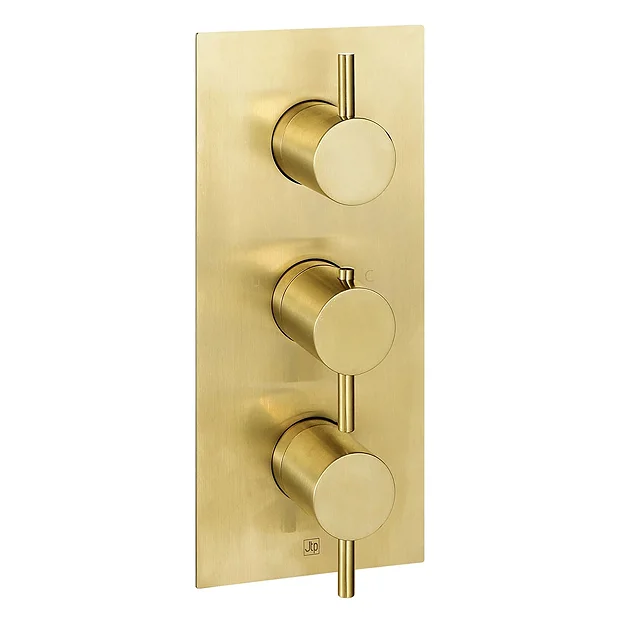 JTP Vos Brushed Brass Twin Outlet Thermostatic Concealed Shower Valve Vertical 4 JTP Vos Brushed Brass Twin Outlet Thermostatic Concealed Shower Valve Vertical - Image 2