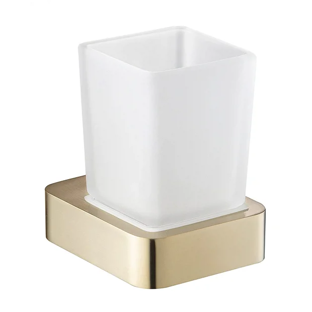 JTP Hix Brushed Brass Tumbler & Holder 3 JTP Hix Brushed Brass Tumbler & Holder