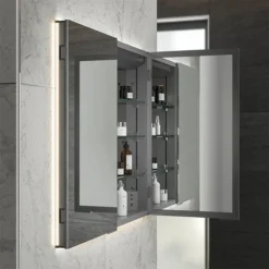 HIB Atrium 60 Semi-Recessed LED Aluminium Mirror Cabinet -Shower Essence 53000 d1 1