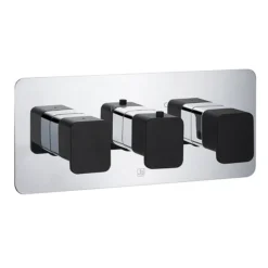 JTP Axel Triple Outlet Thermostatic Concealed Shower Valve Horizontal With Matt Black Handles