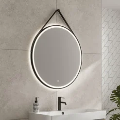 HIB Solstice Matt Black 80 Round LED Illuminated Mirror -Shower Essence 79520800 l