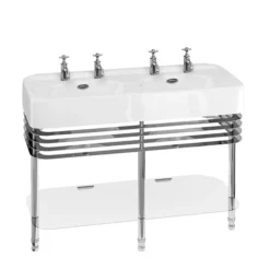 Arcade 1200mm Double Basin And Stand With Glass Shelf - 2 Tap Hole Per Basin