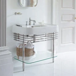 Arcade 900mm Basin And Stand With Glass Shelf -Shower Essence arcade900mmbasinandstandwithglassshelfd2