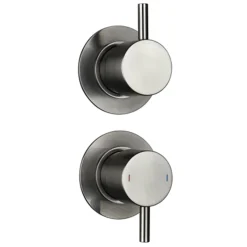 Arezzo Gunmetal Grey Concealed Individual Diverter + Thermostatic Control Valve With Handset + Wall Mounted Shower Head -Shower Essence arzgmisvpk4 n d1