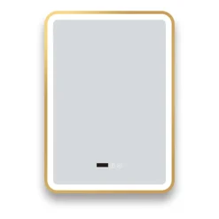 Arezzo Brushed Brass 500 X 700mm Rectangular LED Illuminated Anti-Fog Bathroom Mirror With Time Display -Shower Essence arzim01bb d2