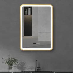 Arezzo Brushed Brass 500 X 700mm Rectangular LED Illuminated Anti-Fog Bathroom Mirror With Time Display -Shower Essence arzim01bb d3