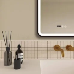 Arezzo Matt Black 500 X 700mm Rectangular LED Illuminated Anti-Fog Bathroom Mirror With Time Display -Shower Essence arzim01mb d2