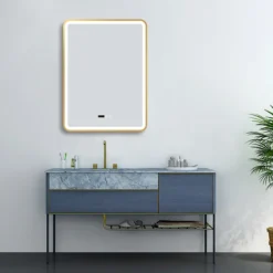 Arezzo Brushed Brass 600 X 800mm Rectangular LED Illuminated Anti-Fog Bathroom Mirror With Time Display -Shower Essence arzim02bb d4