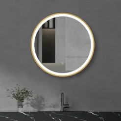 Arezzo Brushed Brass 600mm Round LED Illuminated Anti-Fog Bathroom Mirror -Shower Essence arzim08bb d3