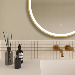 Arezzo Brushed Brass 700mm Round LED Illuminated Anti-Fog Bathroom Mirror 9 Arezzo Brushed Brass 700mm Round LED Illuminated Anti-Fog Bathroom Mirror -Shower Essence arzim09bb d1
