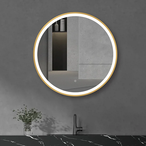 Arezzo Brushed Brass 700mm Round LED Illuminated Anti-Fog Bathroom Mirror 3 Arezzo Brushed Brass 700mm Round LED Illuminated Anti-Fog Bathroom Mirror