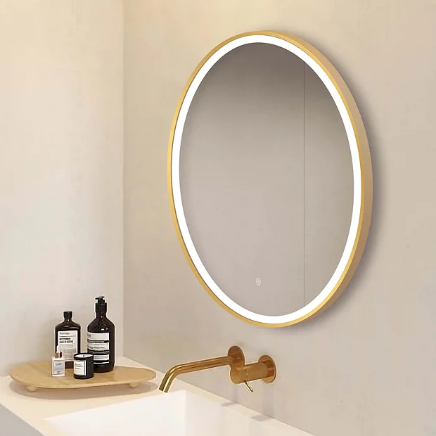 Arezzo Brushed Brass 700mm Round LED Illuminated Anti-Fog Bathroom Mirror 4 Arezzo Brushed Brass 700mm Round LED Illuminated Anti-Fog Bathroom Mirror - Image 2