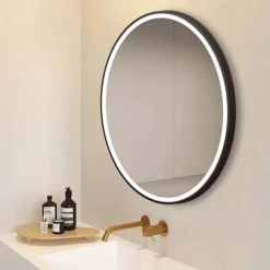 Arezzo Matt Black 800mm Round LED Illuminated Anti-Fog Bathroom Mirror -Shower Essence arzim10mb d2