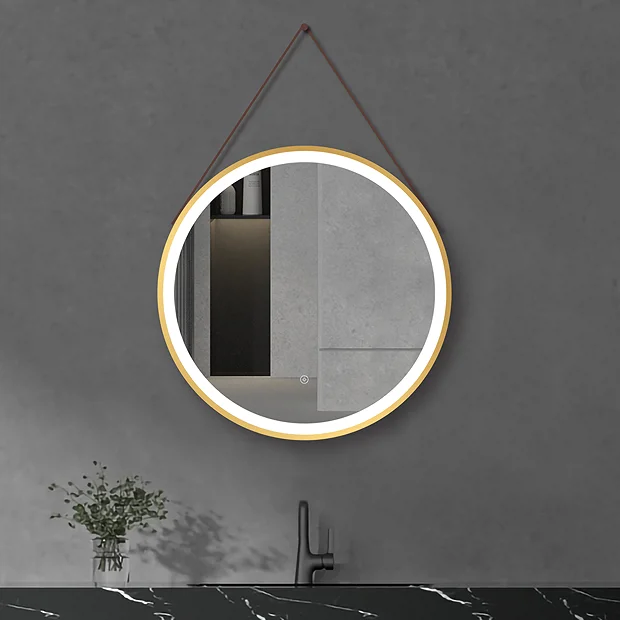 Arezzo Brushed Brass Hanging 600mm Round LED Illuminated Anti-Fog Bathroom Mirror 6 Arezzo Brushed Brass Hanging 600mm Round LED Illuminated Anti-Fog Bathroom Mirror - Image 4