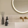 Arezzo Brushed Brass Hanging 600mm Round LED Illuminated Anti-Fog Bathroom Mirror -Shower Essence arzim11bb d4