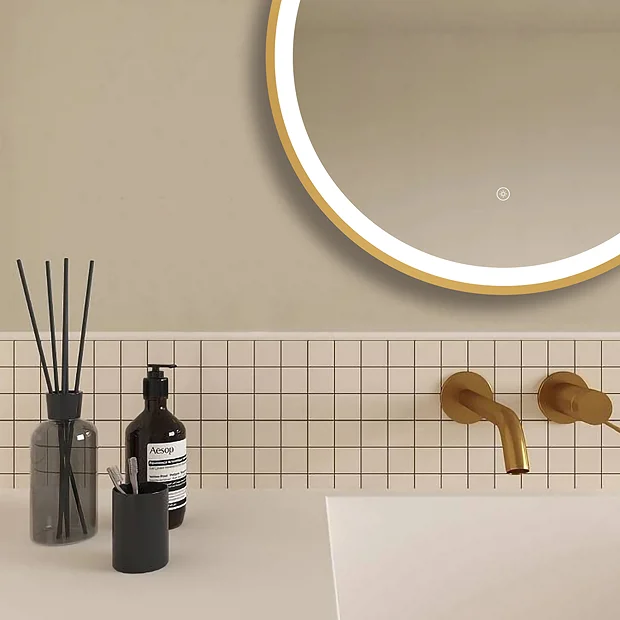 Arezzo Brushed Brass Hanging 600mm Round LED Illuminated Anti-Fog Bathroom Mirror 3 Arezzo Brushed Brass Hanging 600mm Round LED Illuminated Anti-Fog Bathroom Mirror