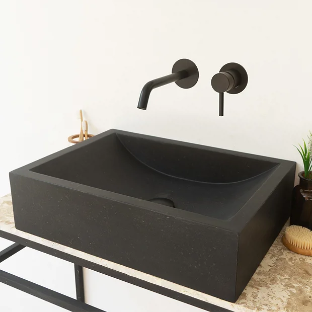 Arezzo Stone Black Terrazzo Effect Rectangular Counter Top Basin (495 X 350mm) 4 Arezzo Stone Black Terrazzo Effect Rectangular Counter Top Basin (495 X 350mm) - Image 2