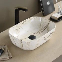 Arezzo 455 X 325mm Curved Rectangular Counter Top Basin - Gloss Marble Effect