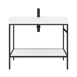 Arezzo 1000 Matt Black Framed Washstand With Gloss White Open Shelf And Basin -Shower Essence az10bfpm n detail1