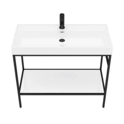 Venice Matt Black 1000mm Framed Washstand And Basin Inc. Tap + Bottle Trap -Shower Essence az10bfpm n detail2