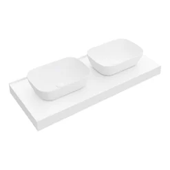 Arezzo Stone Resin Floating Basin Shelf Incl. 2 Curved Rectangular Basins - 1200mm Wide -Shower Essence az12mwslfb2 n d1