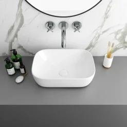 Arezzo Stone Resin Floating Basin Shelf Incl. 2 Curved Rectangular Basins - 1200mm Wide -Shower Essence az12mwslfb2 n d2