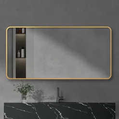 Arezzo Brushed Brass Framed Bathroom Mirror - 1400 X 700mm -Shower Essence az147cvbb d2