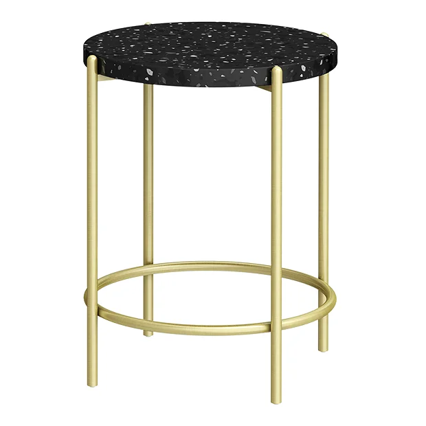 Arezzo Black Terrazzo Round Bathroom Side Bath Table With Brushed Brass Frame 4 Arezzo Black Terrazzo Round Bathroom Side Bath Table With Brushed Brass Frame - Image 2
