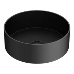 Arezzo Matt Black 360mm Round Stainless Steel Counter Top Basin + Waste -Shower Essence az360mb dt1
