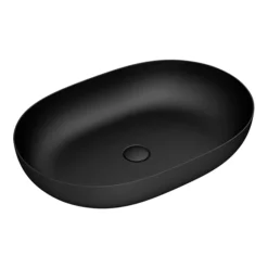 Arezzo Matt Black 380 X 560mm Oval Stainless Steel Counter Top Basin + Waste -Shower Essence az3856mb lrg2