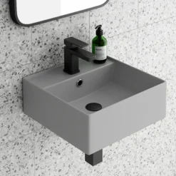 Arezzo 405mm Matt Grey Square Wall Mounted / Counter Top Basin -Shower Essence az4bmhnl