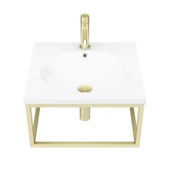 Arezzo 500 Wall Hung Basin With Brushed Brass Towel Rail Frame -Shower Essence az5bbfrm d4n