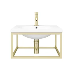 Arezzo 500 Wall Hung Basin With Brushed Brass Towel Rail Frame -Shower Essence az5bbfrm new d4