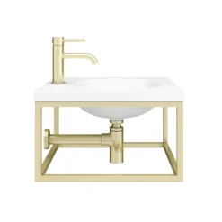 Arezzo 500 Wall Hung Basin With Brushed Brass Towel Rail Frame -Shower Essence az5bbfrm new d5