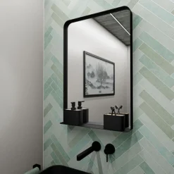 Arezzo Matt Black 500 X 750mm Mirror With Shelf -Shower Essence az5x75mb d1