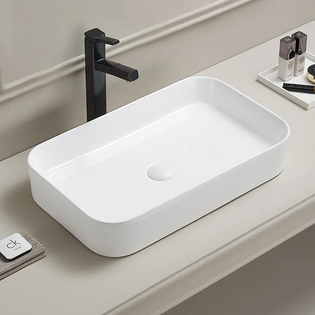 Arezzo 600 X 370mm Curved Rectangular Counter Top Basin - Gloss White 3 Arezzo 600 X 370mm Curved Rectangular Counter Top Basin - Gloss White