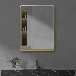 Arezzo Brushed Brass 800 X 600 Rectangular Mirror -Shower Essence az68cvbb d2