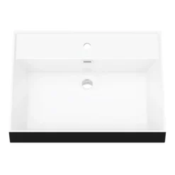 Arezzo 600 Brushed Brass Framed Washstand With Gloss White Open Shelf And Matt Black Basin -Shower Essence az6bbfpmblk d2
