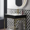 Arezzo 600 Brushed Brass Framed Washstand With Gloss White Open Shelf And Matt Black Basin -Shower Essence az6bbfpmblk d3