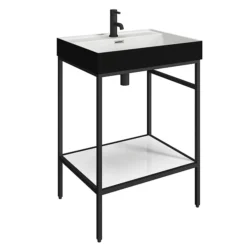 Arezzo 600 Matt Black Framed Washstand With Gloss White Open Shelf And Matt Black Basin -Shower Essence az6bfpmblk d1
