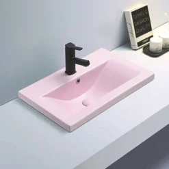 Arezzo 610 X 395mm Matt Pink Rectangular Mid-Edged Inset Basin -Shower Essence az6rmp n d1