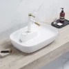 Arezzo 600 X 405mm Gloss White Curved Rectangular Countertop Basin With Tap Island -Shower Essence az78104y l