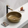 Arezzo Matt Gold Effect Round Countertop Basin - 410mm Diameter -Shower Essence az78714 l