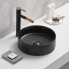 Arezzo Fluted Matt Black Round Countertop Basin - 360mm Diameter -Shower Essence az78728mb d1