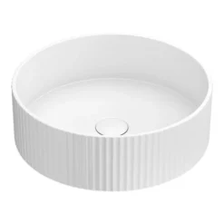 Arezzo Fluted Matt White Round Countertop Basin - 360mm Diameter -Shower Essence az78728mw lrg