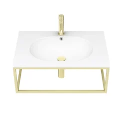 Arezzo 700 Wall Hung Basin With Brushed Brass Towel Rail Frame -Shower Essence az7bbfrm n d1
